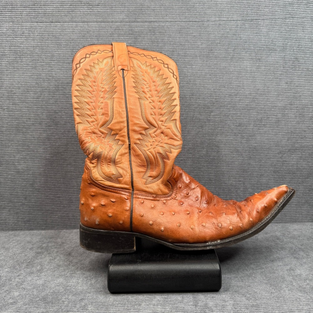 Forastero Mens Ostrich Quill Western Cowboy Boots Cognac Brown Pointed Toe Sz 9‎